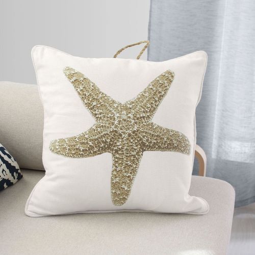 Coussin Déco Imprimé "azur" 40x40cm Écru et Naturel