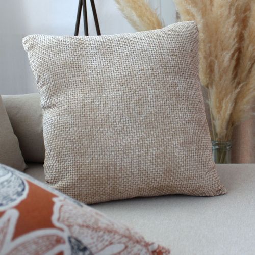 Coussin Déco En Velours "chenillé" 40x40cm Naturel