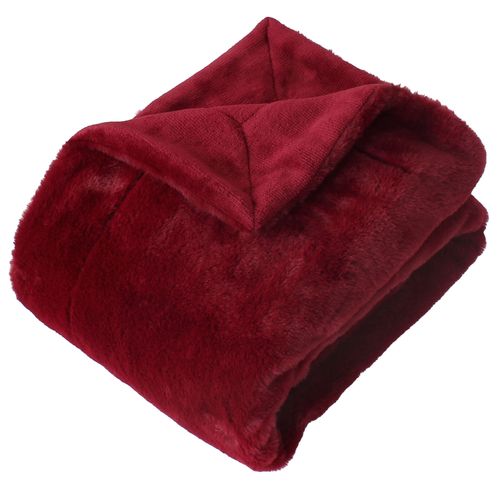 Plaid - Effet Fourrure Double Face Flanelle - 125x150 Cm - Rouge