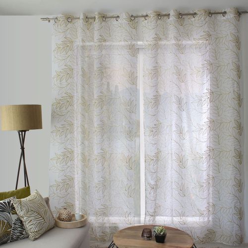 Voilage Brodé Motif Feuillage - 140x240 Cm - Bronze