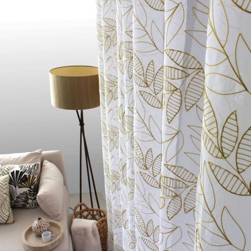 Voilage Brodé Motif Feuillage - 140x240 Cm - Bronze