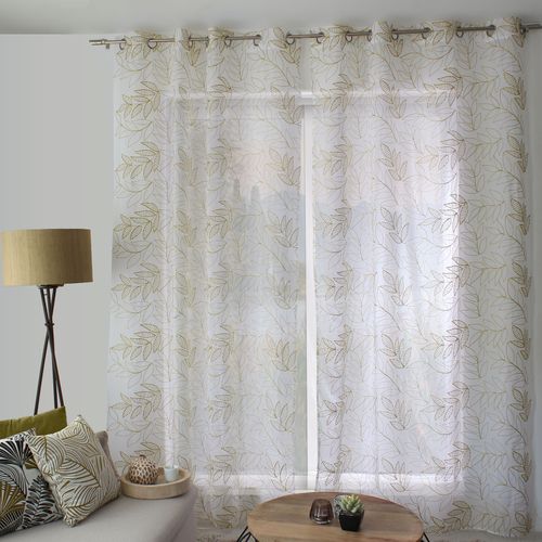 Voilage Brodé Motif Feuillage - 140x240 Cm - Bronze