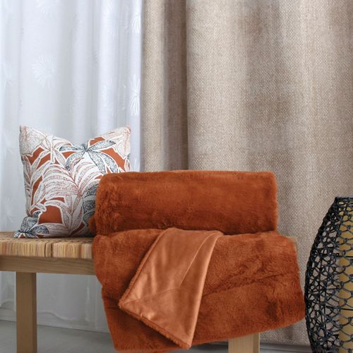 Plaid - Effet Fourrure Double Face Flanelle - 125x150 Cm - Cuivre