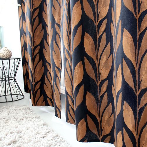 Rideau Motif Végétal Tamisant En Coton Recyclé - 140x240 Cm - Noir