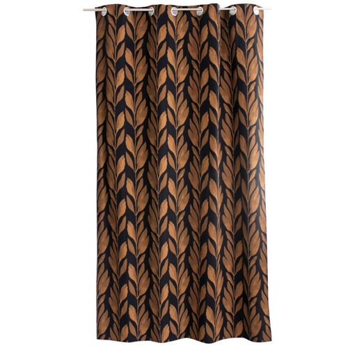Rideau Motif Végétal Tamisant En Coton Recyclé - 140x240 Cm - Noir