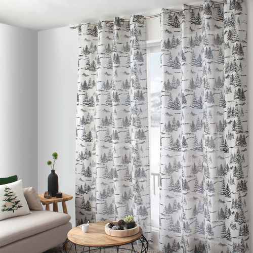 Rideau Imprimé Montagne En Coton Recyclé - 140x240 Cm - Gris Anthracite