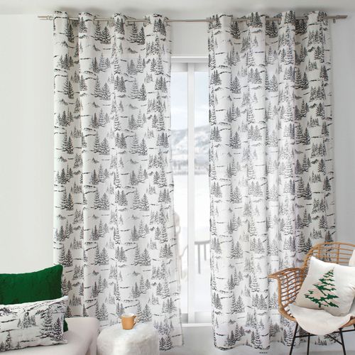 Rideau Imprimé Montagne En Coton Recyclé - 140x240 Cm - Gris Anthracite