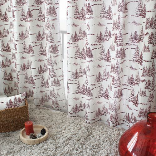 Rideau Imprimé Montagne En Coton Recyclé - 140x240 Cm - Rouge