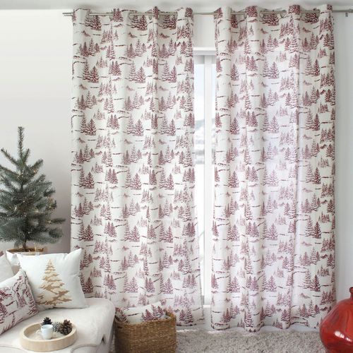 Rideau Imprimé Montagne En Coton Recyclé - 140x240 Cm - Rouge