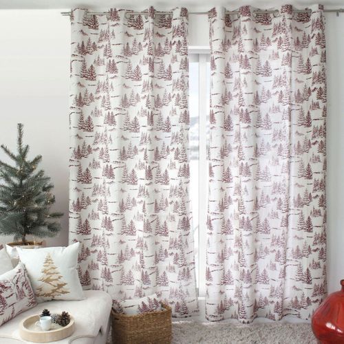 Rideau Imprimé Montagne En Coton Recyclé - 140x240 Cm - Rouge