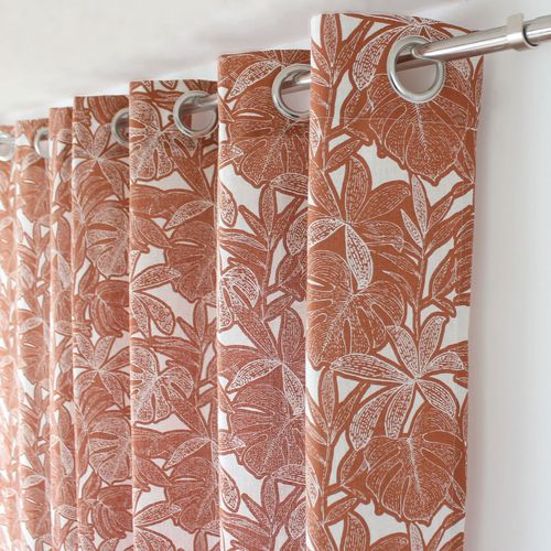 Rideau Imprimé Feuilles à Oeillets - 140x240 Cm - Brique
