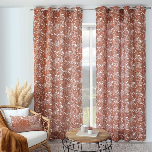 Rideau Imprimé Feuilles à Oeillets - 140x240 Cm - Brique