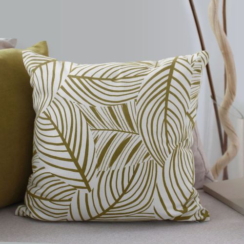 Coussin Déco Imprimé "édition" 40x40cm Écru et Bronze