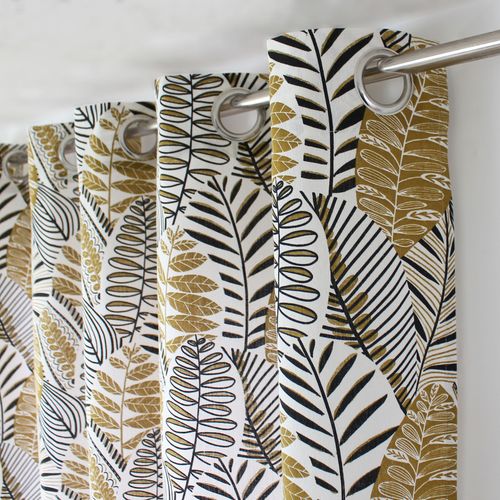 Rideau Imprimé Feuillage En Coton Recyclé - 140x240 Cm - Noir