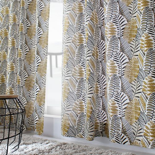 Rideau Imprimé Feuillage En Coton Recyclé - 140x240 Cm - Noir