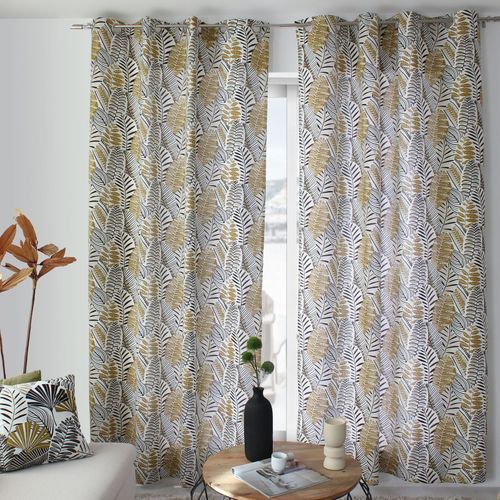 Rideau Imprimé Feuillage En Coton Recyclé - 140x240 Cm - Noir