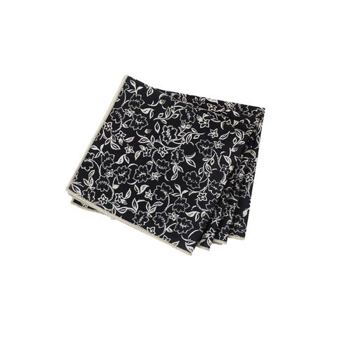 Lot De 4 Serviettes De Table Motif Fleuri - 40x40 Cm - Noir