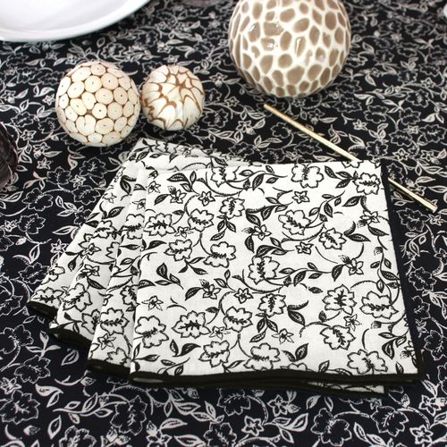 Lot De 4 Serviettes De Table Motif Fleuri - 40x40 Cm - Ecru