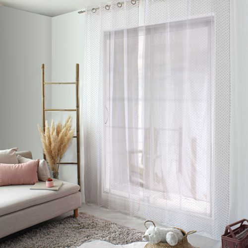 Voilage Plumetis En Organza Avec Oeillets - 140x240 Cm - Vieux Rose