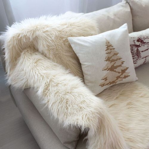 Jeté Imitation Fourrure Long Poils Recto Et Verso Suédine - 90x120 Cm - Ecru