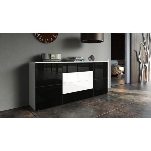Buffet Moderne Blanc Et Noir Avec Façades Laquées Et Structure Mat