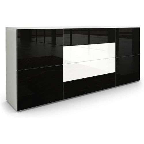 Buffet Moderne Blanc Et Noir Avec Façades Laquées Et Structure Mat