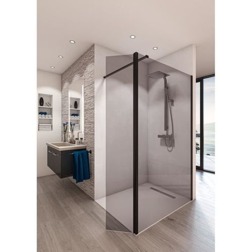 Paroi De Douche En Kit Baleares Grey - Verre Timeless 8 Mm Trempé Saint-gobain - L.120 Cmxh.198 Cm