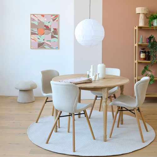 Table Ronde Extensible Pieds Tournés D115 + 4 Chaises Tissu - Victoria