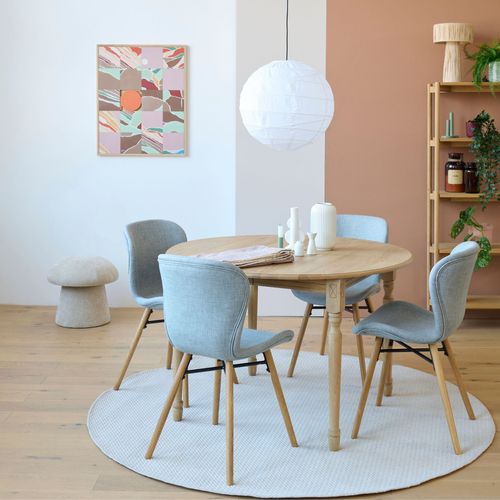 Table Ronde Extensible Pieds Tournés D115 + 4 Chaises Tissu - Victoria