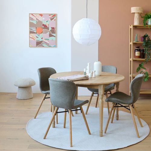 Table Ronde Extensible Pieds Tournés D115 + 4 Chaises Tissu - Victoria