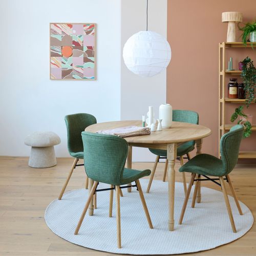 Table Ronde Extensible Pieds Tournés D115 + 4 Chaises Tissu - Victoria