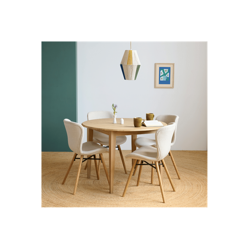 Table Ronde Extensible Pieds Fuseau D115 + 4 Chaises Tissu - Victoria