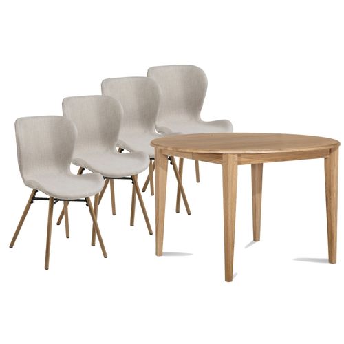 Table Ronde Extensible Pieds Fuseau D115 + 4 Chaises Tissu - Victoria