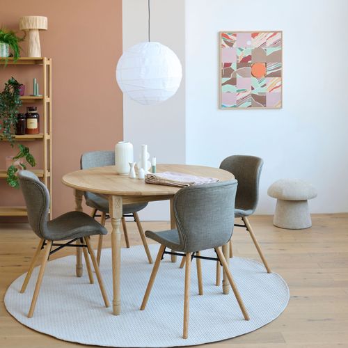 Table Ronde Extensible Pieds Tournés D105 + 4 Chaises Tissu - Victoria