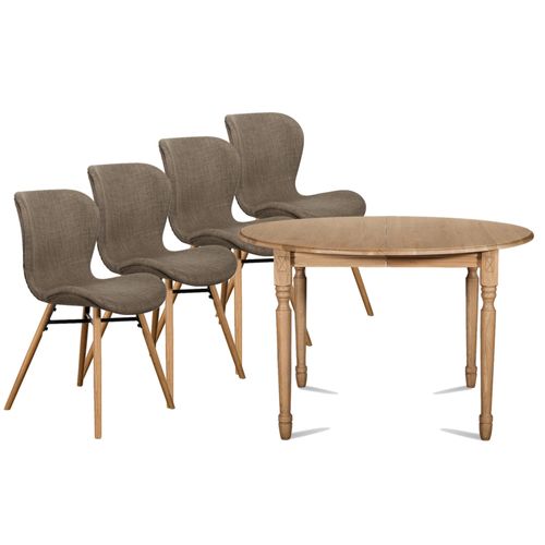 Table Ronde Extensible Pieds Tournés D105 + 4 Chaises Tissu - Victoria