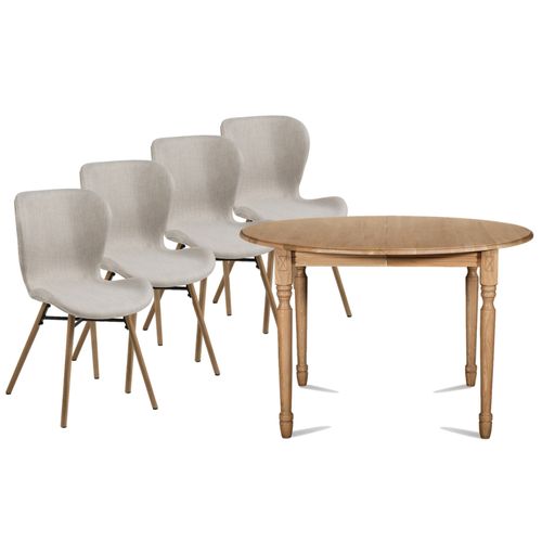 Table Ronde Extensible Pieds Tournés D105 + 4 Chaises Tissu - Victoria