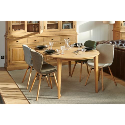 Table Ronde Extensible Pieds Tournés D105 + 4 Chaises Tissu - Victoria