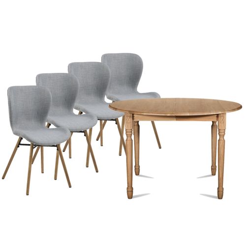 Table Ronde Extensible Pieds Tournés D105 + 4 Chaises Tissu - Victoria
