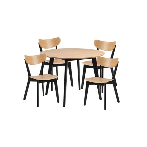 Table Ronde En Bois Chêne/noir D105 + 4 Chaises Chêne/noir - Leta