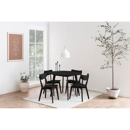 Table Ronde En Bois Noir D105 + 4 Chaises En Bois Noir - Leta