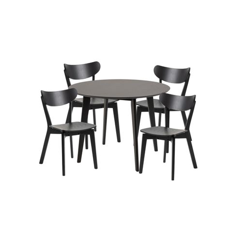 Table Ronde En Bois Noir D105 + 4 Chaises En Bois Noir - Leta
