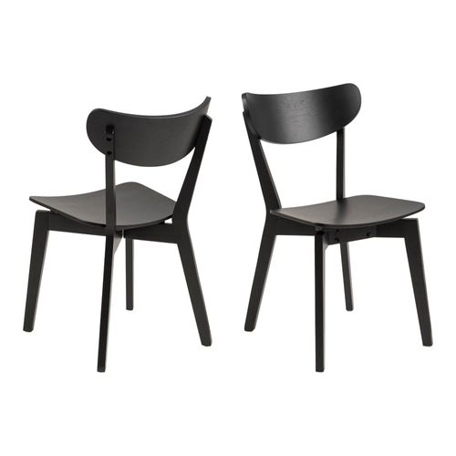 Table Ronde En Bois Noir D105 + 4 Chaises En Bois Noir - Leta