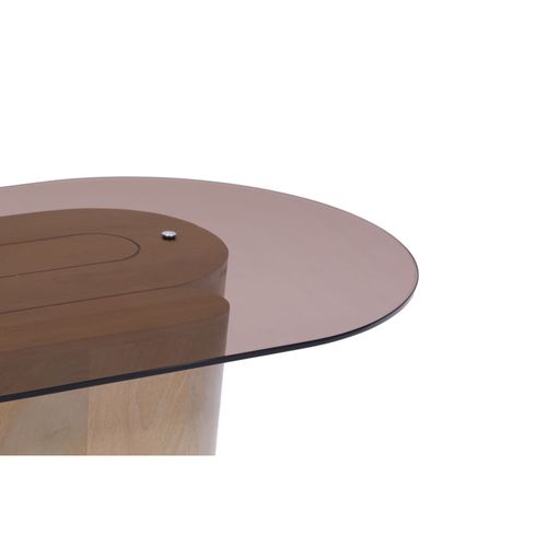 Table Basse Ovale En Bois Et Verre Marron Fumé L100 - Alba