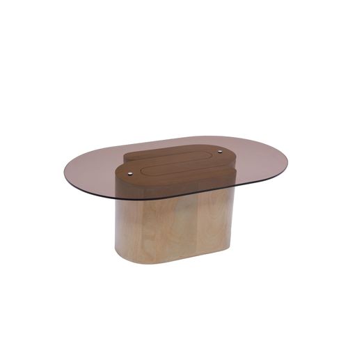 Table Basse Ovale En Bois Et Verre Marron Fumé L100 - Alba