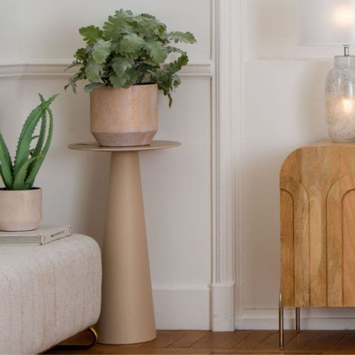 Sellette Ronde En Céramique Et Pied Central Beige D40 - Camille