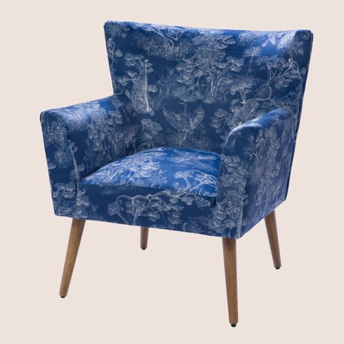 Fauteuil à Accoudoirs En Tissu Peau De Pêche Bleu à Motifs - Heron
