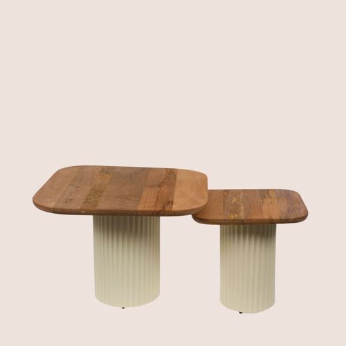 Bouts De Canapé En Bois D'acacia Et Métal Beige (set De 2) - Beth