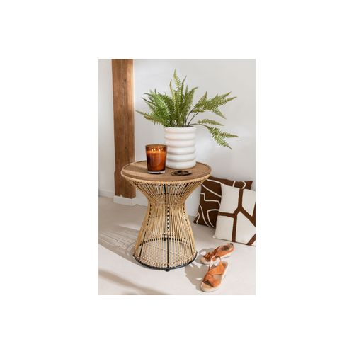 Bout De Canapé Ethnique En Rotin Et Métal Noir - Anaya