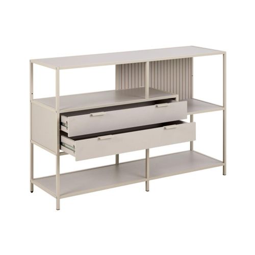 Bibliothèque Basse Scandinave 2 Tiroirs Et 3 Étagères Métal Grège - Barry