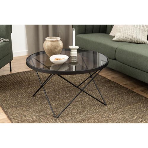 Table Basse Ronde En Verre Et Métal Noir D80 - Benny